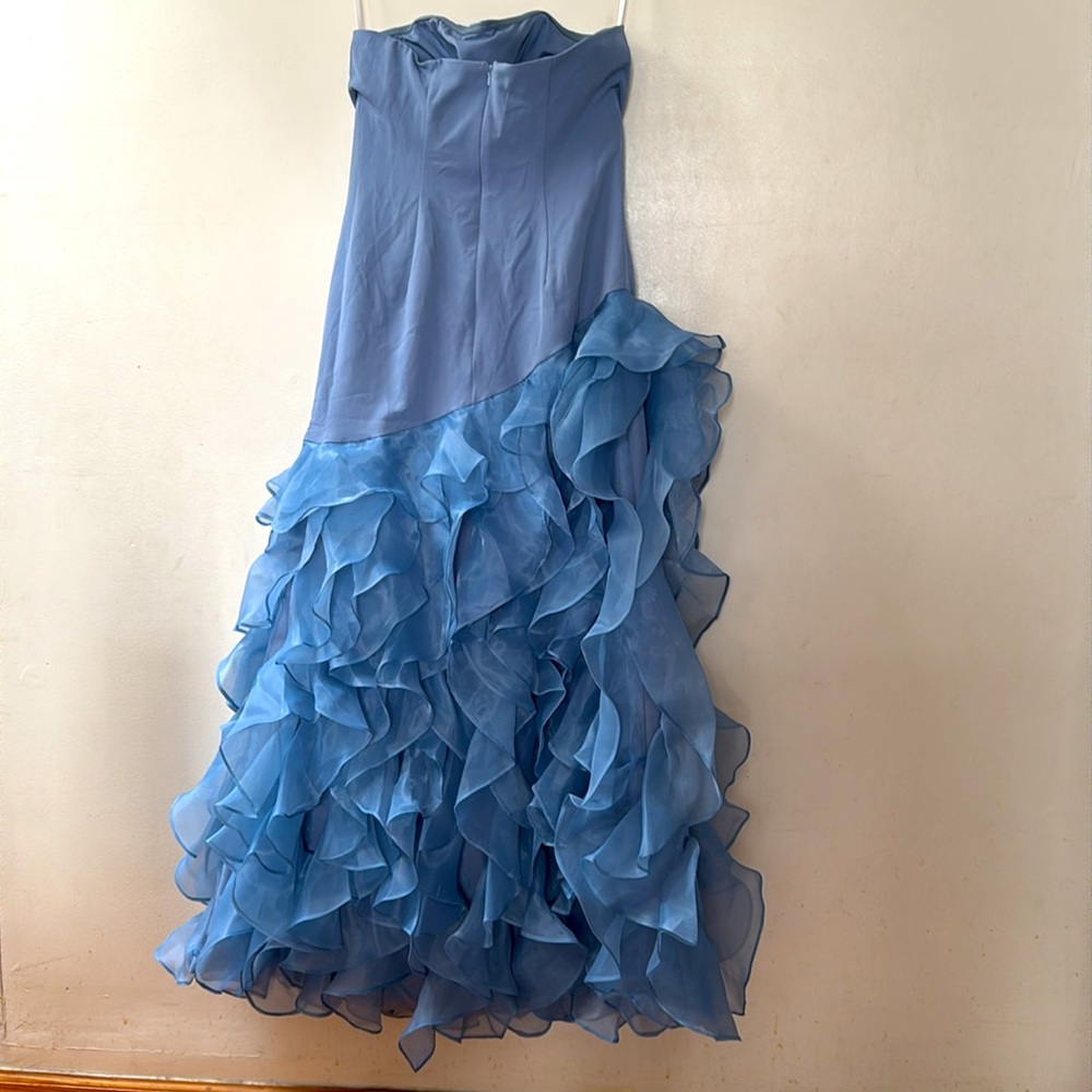 Strapless Blue Ruffled Gown - Picture 3 of 4